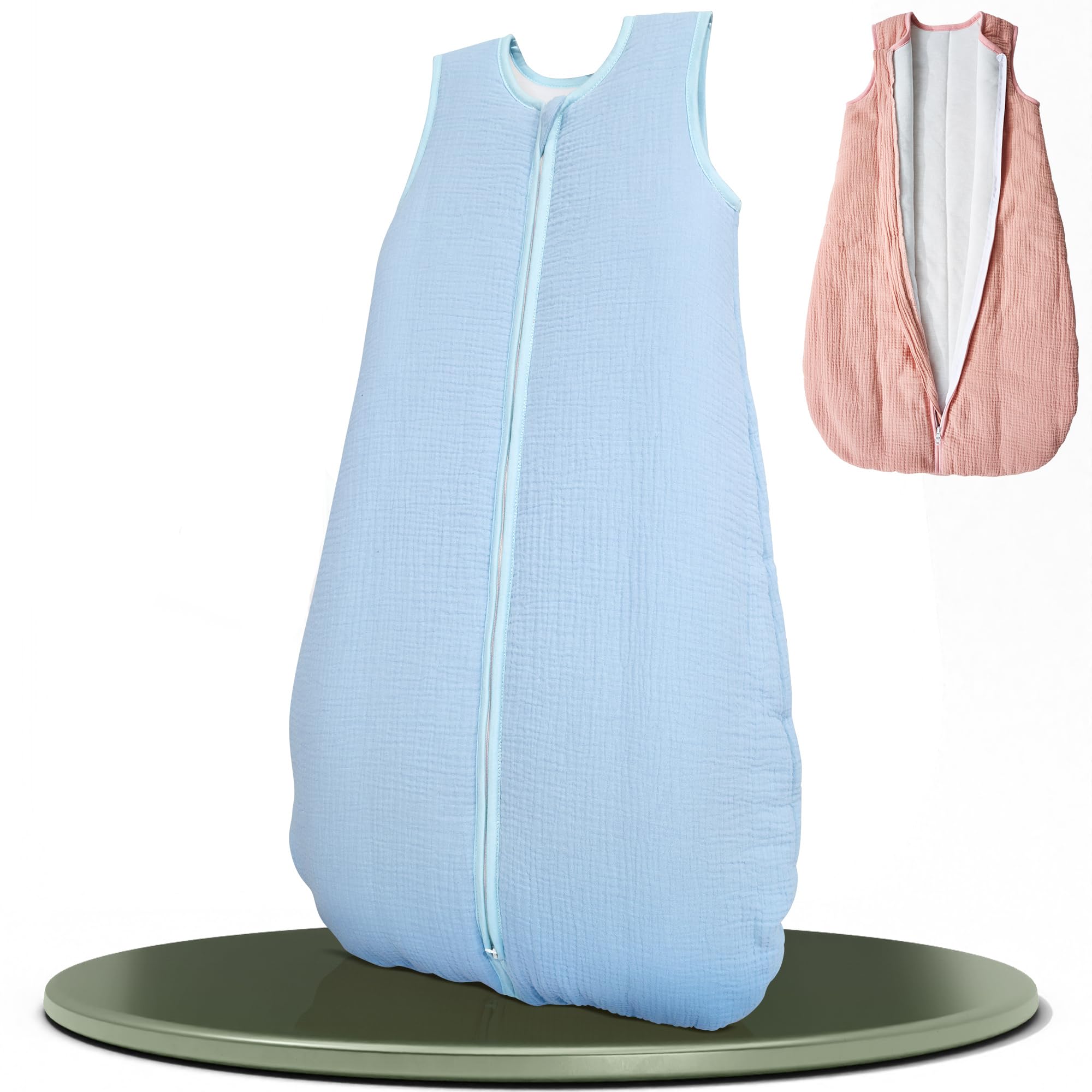 KUNU® Baby Schlafsack 2 Tog - 80cm weicher Bio Musselin Schlafsack Baby ab ca. 3 bis 24 Monate - Hautfreundlicher Babyschlafsack für das ganze Jahr - Pflegeleichter Ganzjahresschlafsack