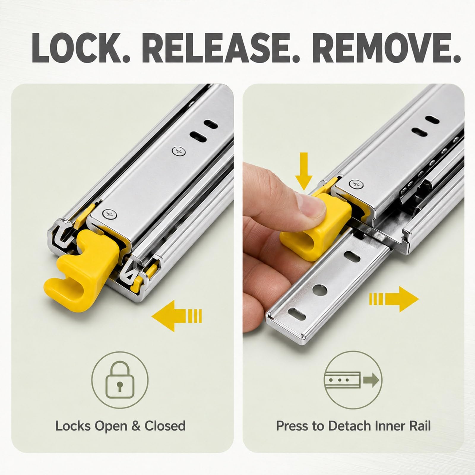 Guide Cassetto Pesanti 500 lbs Estrazione Totale con Blocco | Binari Laterali con Cuscinetti per Cassette Attrezzi Armadi Camper e Applicazioni Industriali 1 Paio