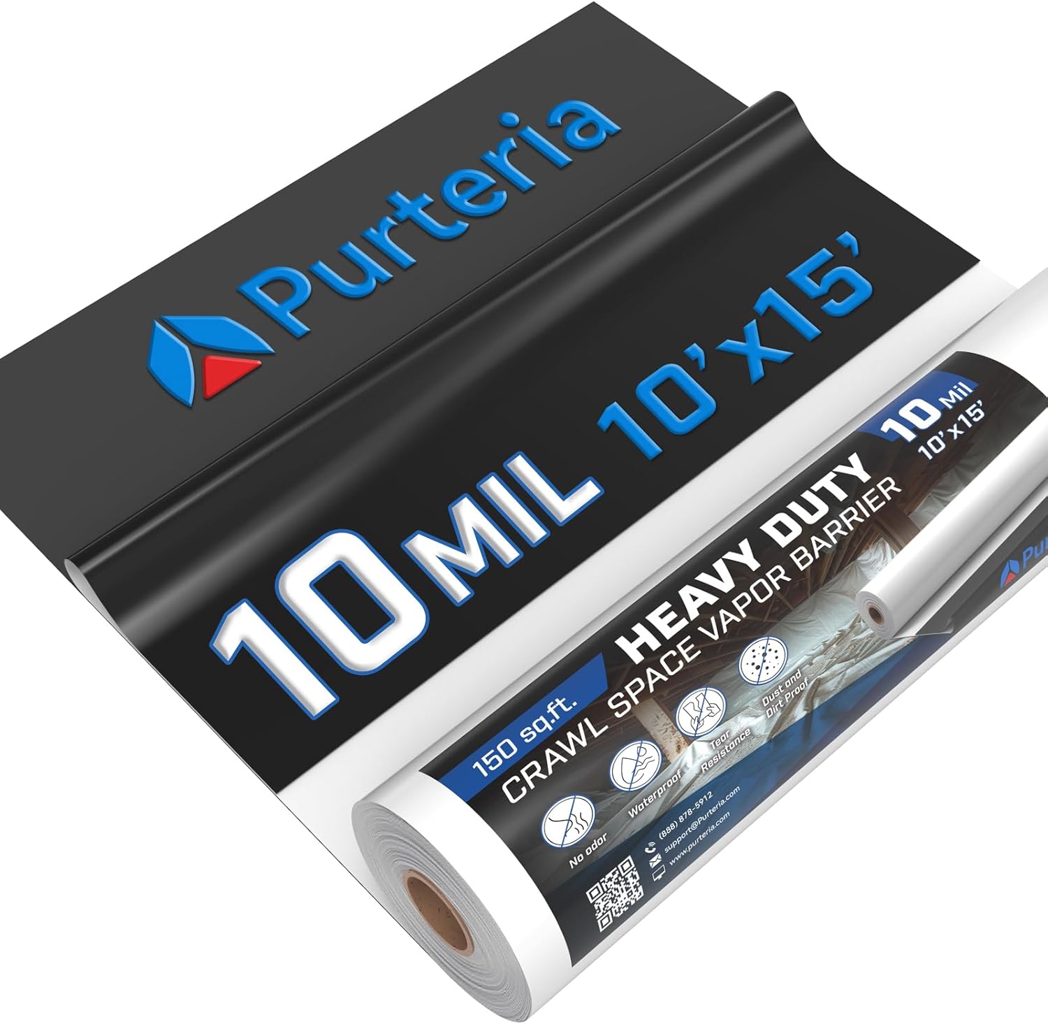 Crawl Space Vapor Barrier, 10 Mil Plastic Sheeting, 10'x100', Drop Cloth Covering for Crawlspace Encapsulation, Basement, Heavy Duty Plastic Sheeting, Black and White Panda Film