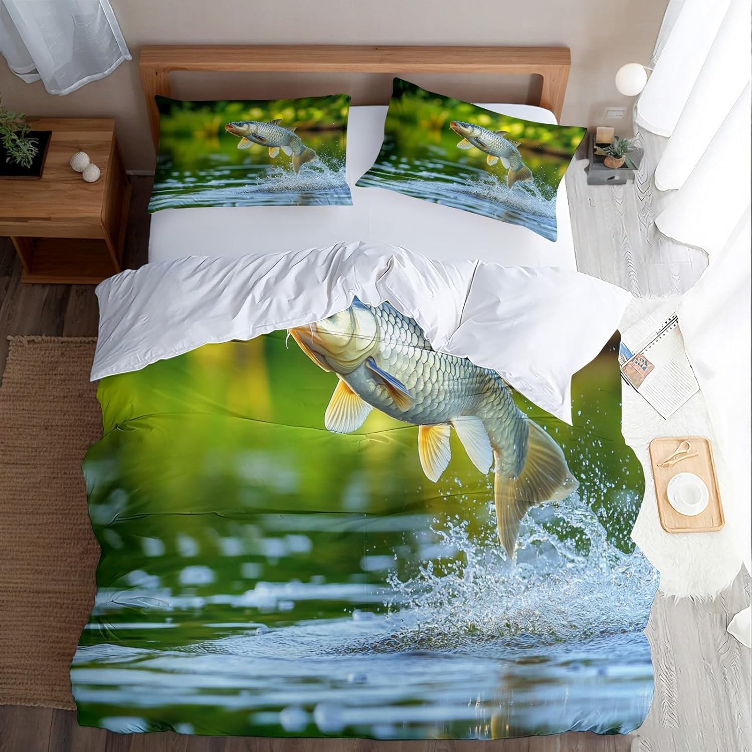 Komplet pościeli 220 x 240 cm, miękka pościel z mikrofibry, druk 3D, podwodna, 3-częściowy, poszwa na kołdrę z zamkiem błyskawicznym i 2 poszewki na poduszkę 80 x 80 cm, f.1008