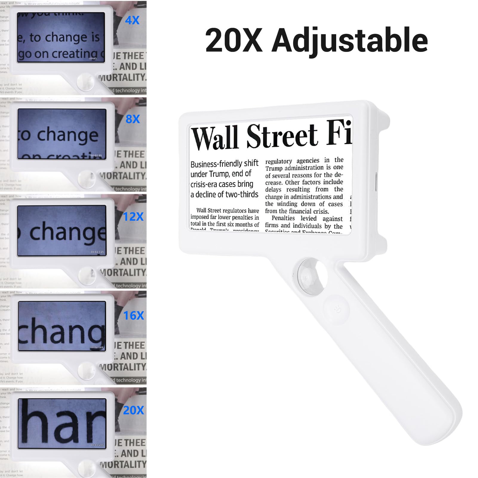 Cuifati Lupa de Mano con Luz 20X, Lupa Digital Pantalla de 4,3 Pulgadas 10 Luces LED, Iluminada Recargable para Lectura, Inspección, Personas Mayores