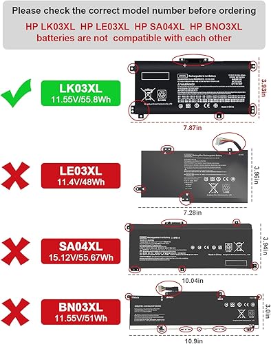 Miniatura 5 de IEFUU LK03XL Batería compatible con HP Envy X360 Convertible Notebook 49.2 ft-cn0xxx 49.2 ft-cn0012dx 55.8 ft-ae0xx 49.2 ft-bp 17-ae1xx 15-bq2xx
