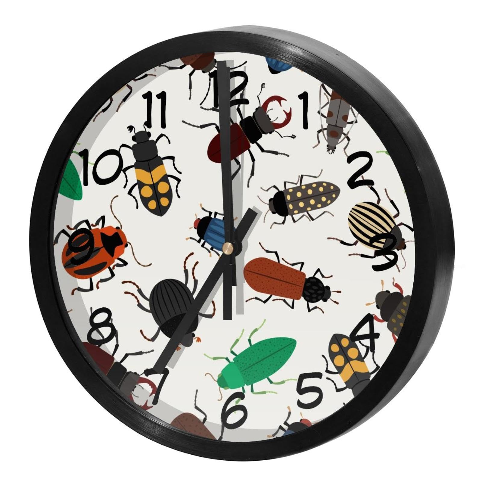 Horloge murale silencieuse à quartz à motifs d'insectes pour éliminer le bruit du tic-tac