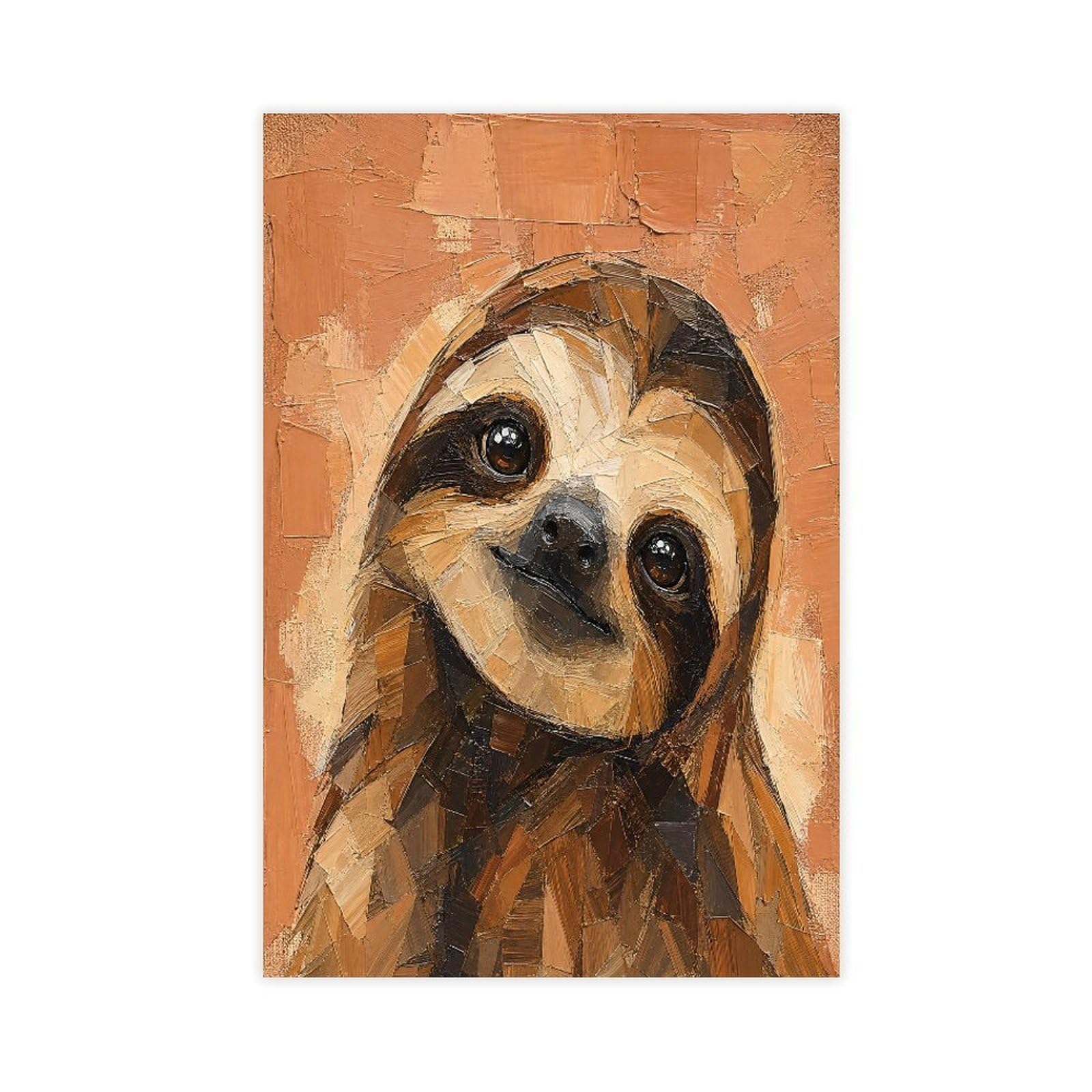 W7c8u2x3 Unframe-Style Sloth Portrait Canvas Wall Art, Geometric Art Apartment