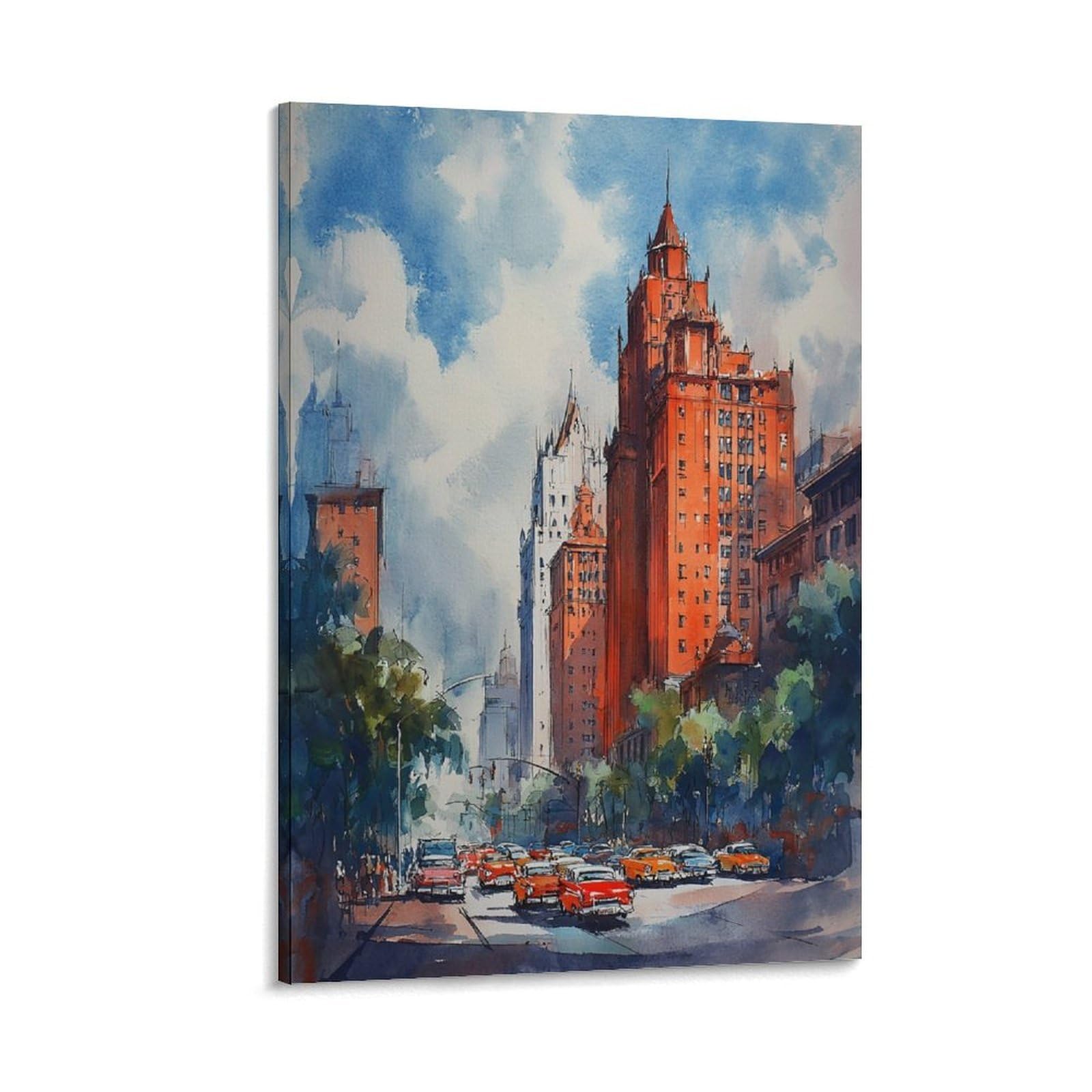 CNAHEIZ Atlanta Watercolor Painting 24x36inch(60x90cm) Vintage Travel Poster Watercolor Canvas Art