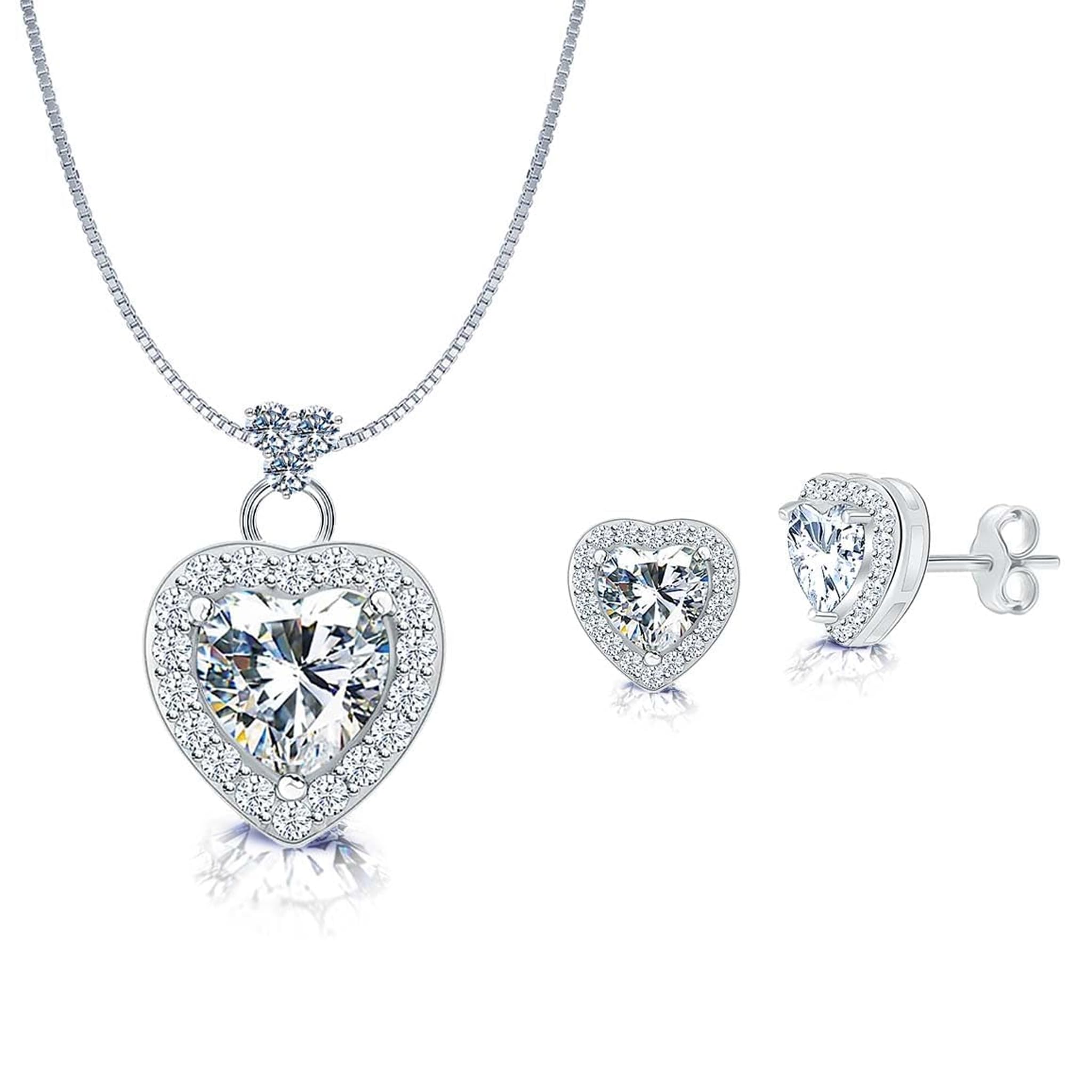 truesilver acpl 925 Silver Women's Solitaire CZ Jewelry Set | BIS Hallmarked 92.5 Sterling Silver Pendant Necklace & Stud Earrings | Zirconia Heart Pendant Chain Necklace & Earrings | Gift for Women & Girls-picture-14