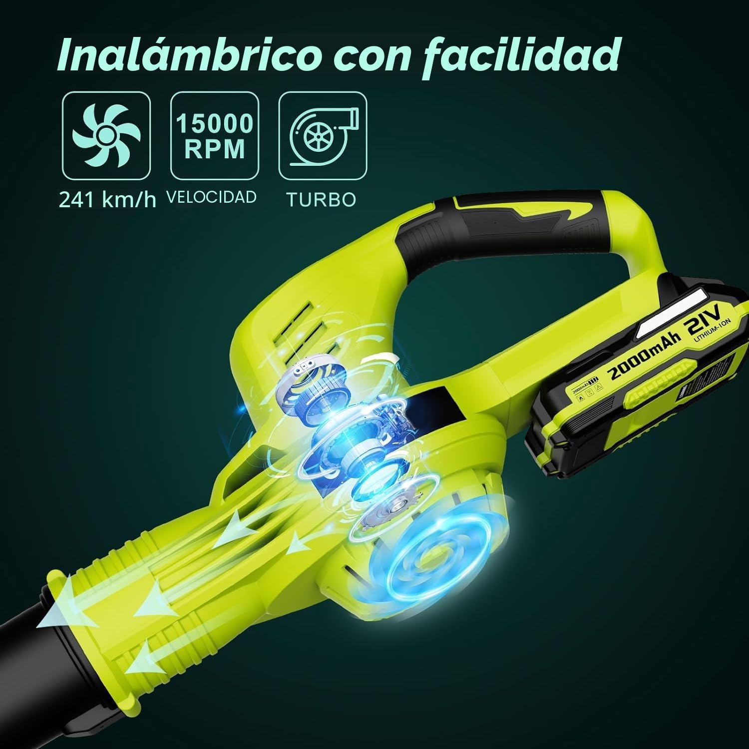 Soplador de Hojas inalámbrico de 3000 W, 150 mph Soplador de Hoja con batería y Cargador, Ligero, Herramienta para jardín/Techo (Amarillo) (B)