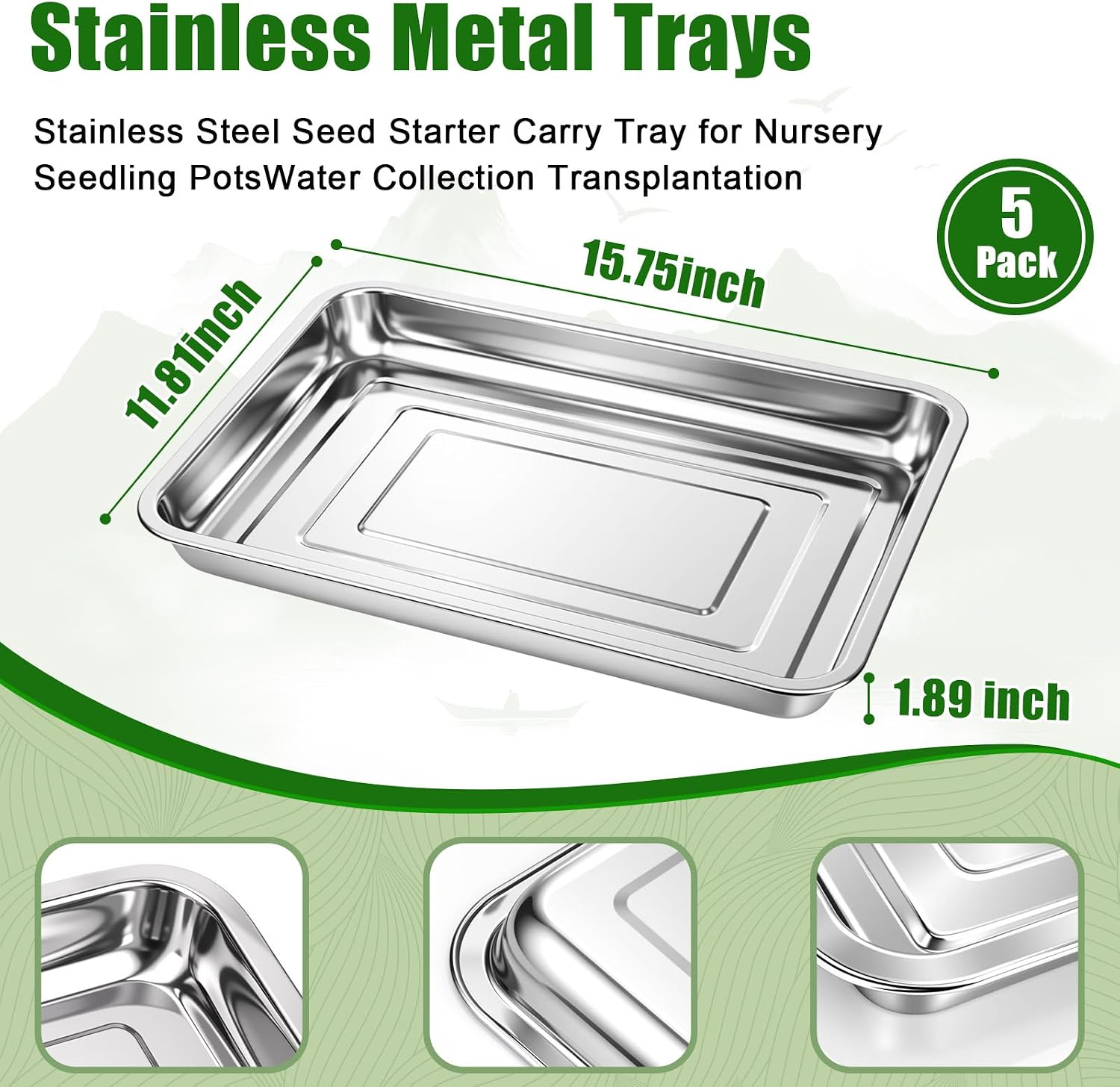 Soil Blocker with 5 Large Stainless Steel Seedling Trays 4 Cell Handheld Seed Blocker 2" Quad Soil Block Maker with 3 Types Seed Pins Water Catch Tray for Seeds Stater Pot Transplant Tray