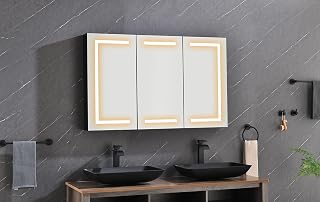 Efficient Bathroom Organization with LED Mirror Medicine Cabinet, Dimmer, Defogger, USB Port, and Temperature Display, Matte Black