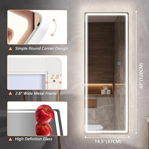 Miniatura 2 de LVSOMT Espejo con luz LED de longitud completa, 47 x 14 pulgadas, para colgar sobre la puerta y montar en la pared, para dormitorio y sala de estar