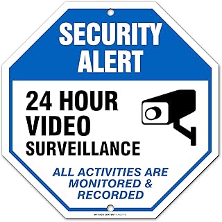 Security Alert 24 Hour CCTV Sign Video Surveillance in Use, Octagon Shaped, 11†x 11†Industrial Grade Aluminum, Easy Mounting, Rust-Free/Fade Resistance, Indoor/Outdoor, USA Made by MY SIGN CENTER