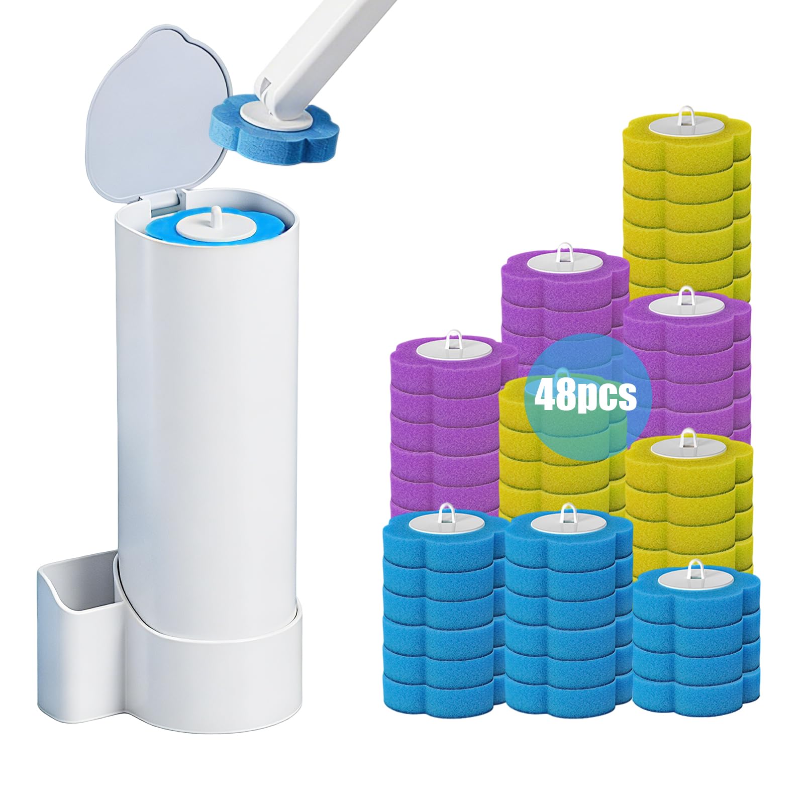 zxevg Disposable Toilet Brush and Holder Set, Bathroom Cleaning Brush & Shower Cleaner Tool Kit with 48 Refill Heads, Toilet Cleaning System for Sink, Bathtub (1)