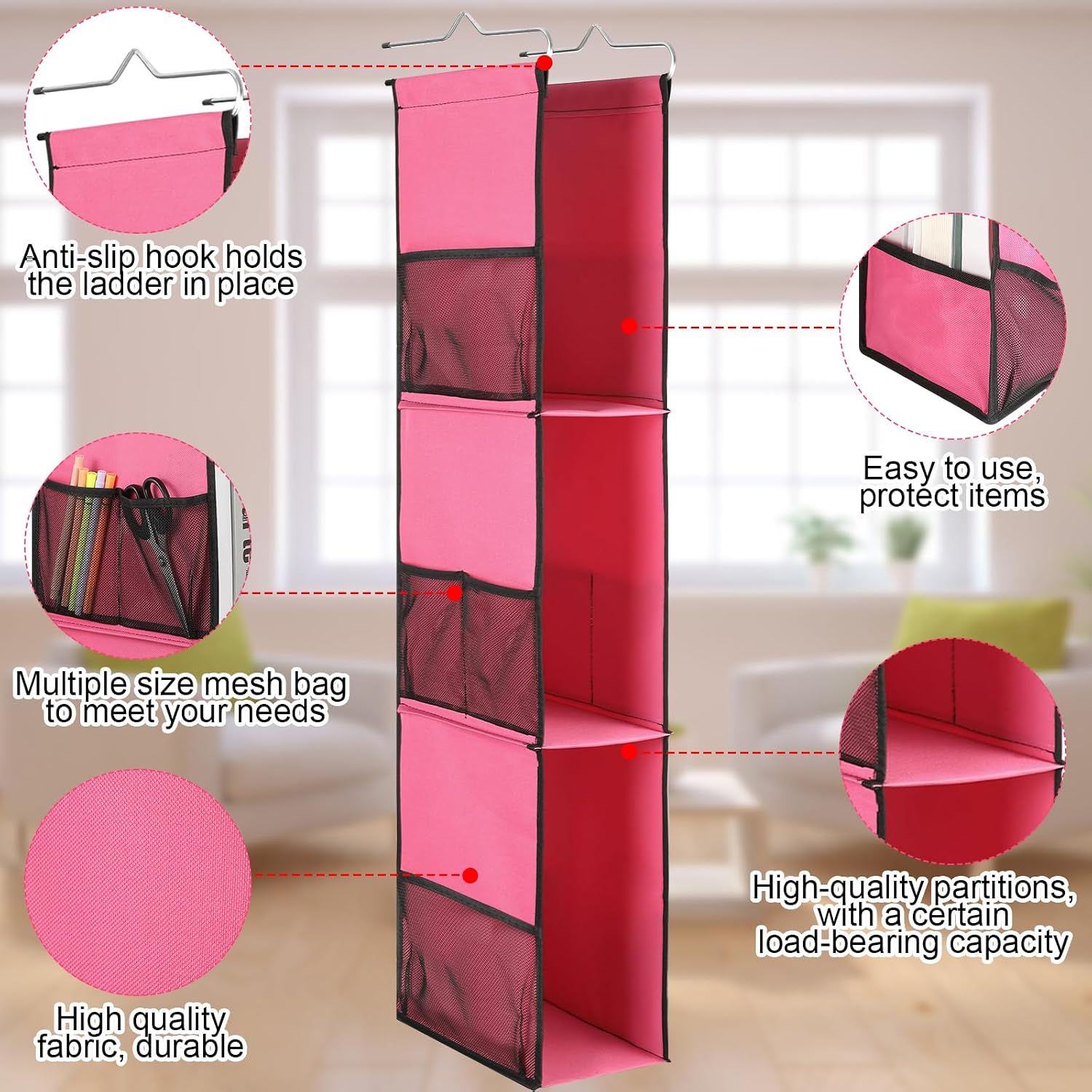 1 Pack Hanging Locker Organizer, Rose Red