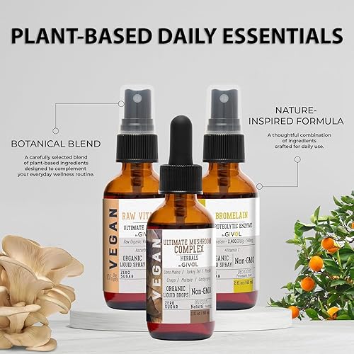 Vista 3 de Paquete de defensa de la inflamación líquido Ultimate Mushroom Complex con melena de leones, reishi, cordycepts y chaga, vitamina C cruda