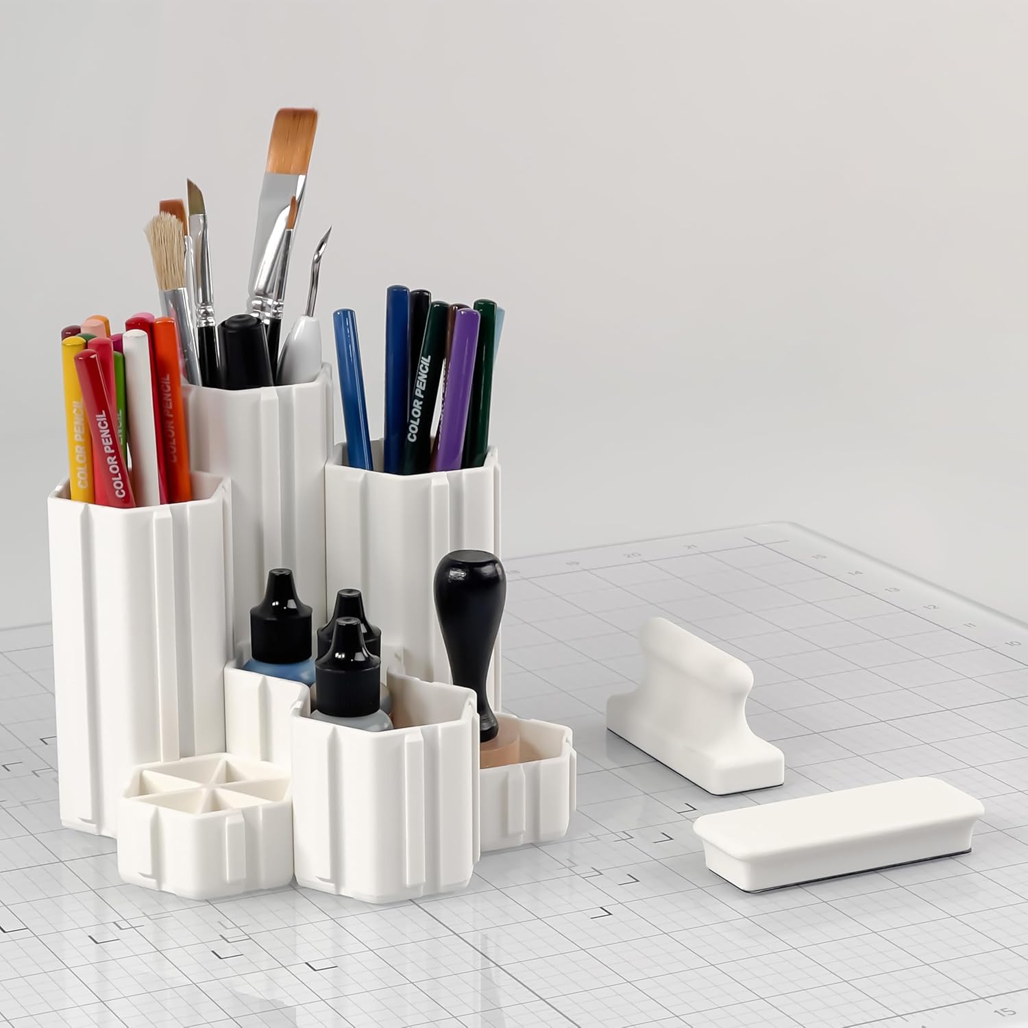 Glassboard Studio Hexaflex Organizer Set - Pen and Pencil Holder for Desk, Versatile Hexagon Design, Adjustable Dividers, 12 Color Options - Desk and Office Organization (Blush Pink)