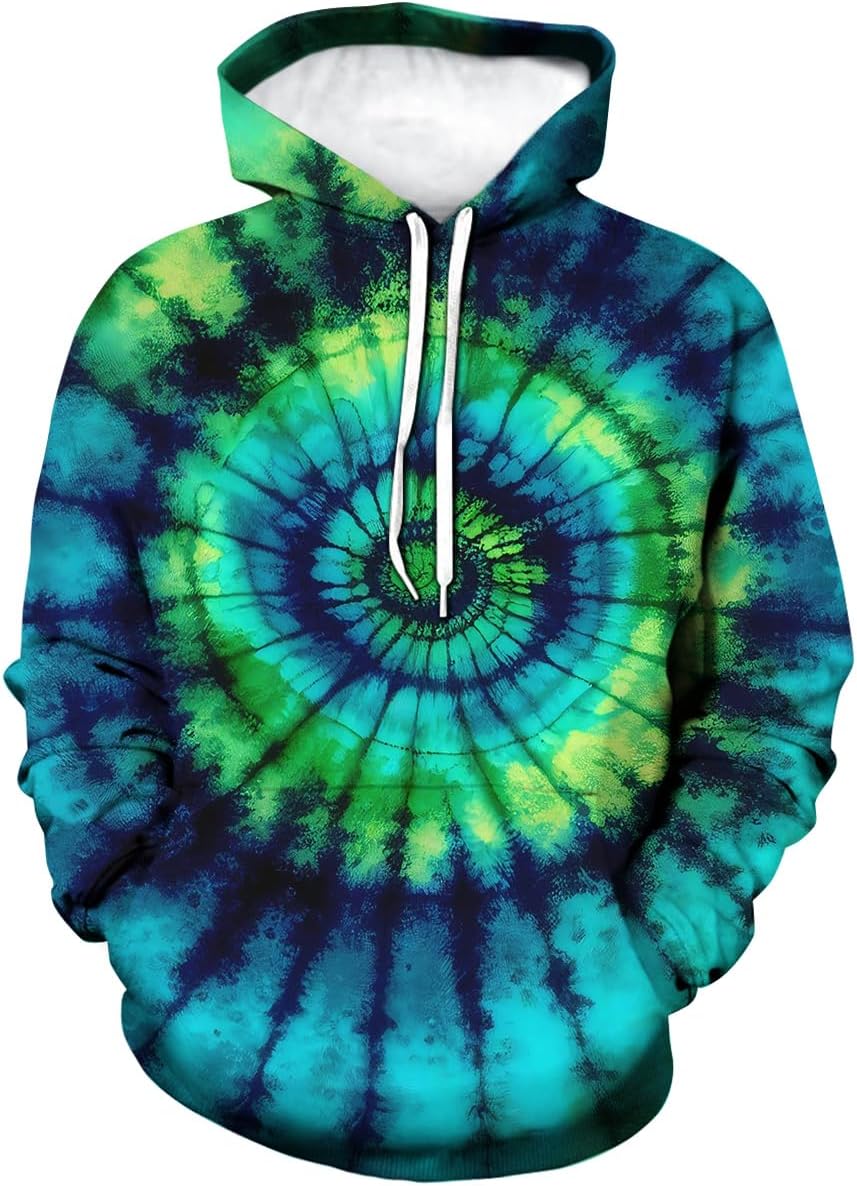 Psychedelic Rainbow Tie Dye Hoodie for Men Women Graphic Unisex 3D Printed Sweatshirts Pullover Pockets