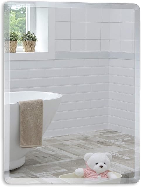 Neue Design Mood Rectangular Bathroom Mirror Wall Mounted, Frameless Modern & Stylish Design with Contemporary Bevelled Edges (50cm x 40cm)