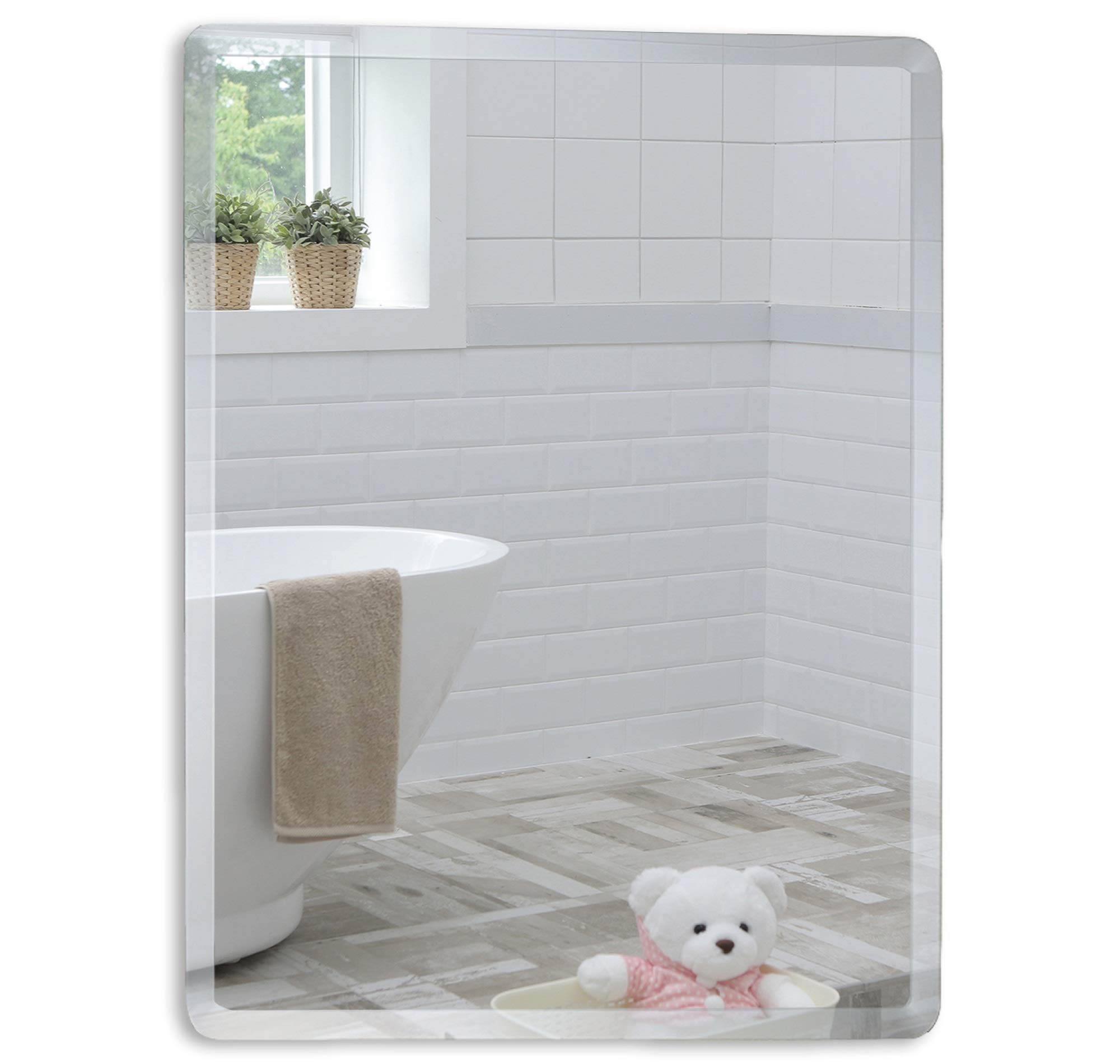 Miroir De Salle De Bain Octogonal 70x50 Cm - Moderne, Bords Arrondis, Fixation Murale, Verre 5 Mm Argenté - 6