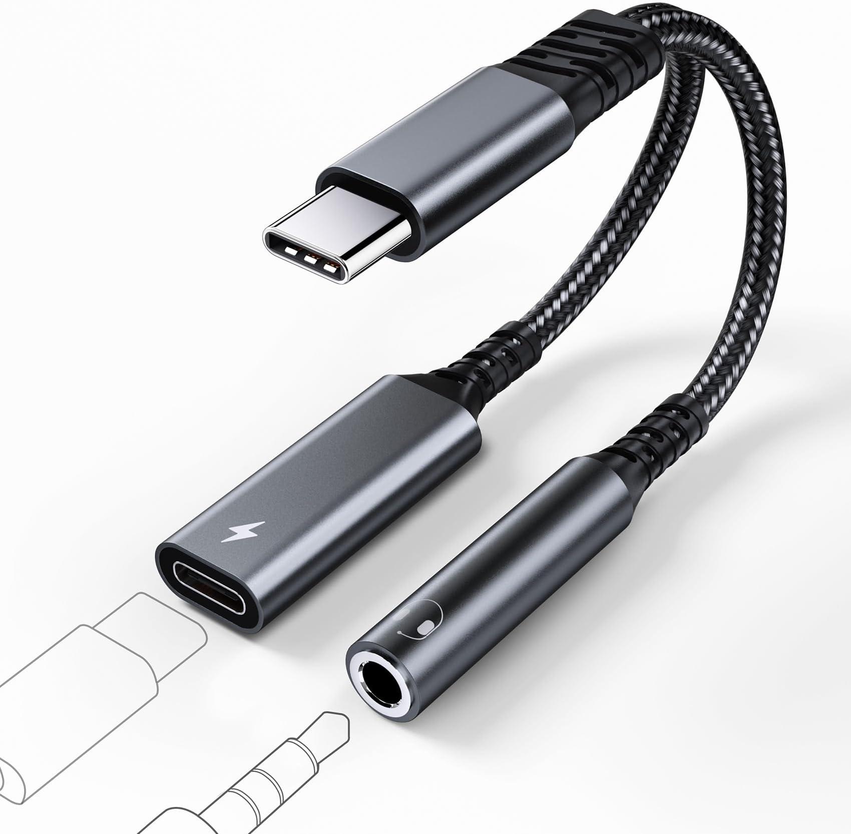 JSAUX USB C Kopfh&ouml;rer Adapter Und Laden, 2 In 1 Klinke Adapter 60W Schnellladung Typ C AUX 3.5mm