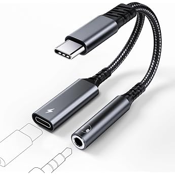 USB-C to Jack Adapter and Charging 2-in-1 USB C to 3.5 mm Aux Headphone Adapter Supports PD 60 W Quick Charge Type C Adapter Compatible with iPhone 15/Pro/Max Samsung S24/S23 Huawei etc