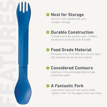 humangear GoBites Duo - Travel Silverware, Full Size Portable Fork & Spoon, Reusable Utensil Set, PC and BPA-free, Food-Safe, Extended - 9.1 X 1.6