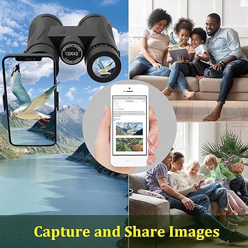 Miniatura 6 de Prismáticos profesionales HD de 12 x 42 pulgadas para adultos de alta potencia, binoculares para observación de aves y caza con lente FMC BAK4,