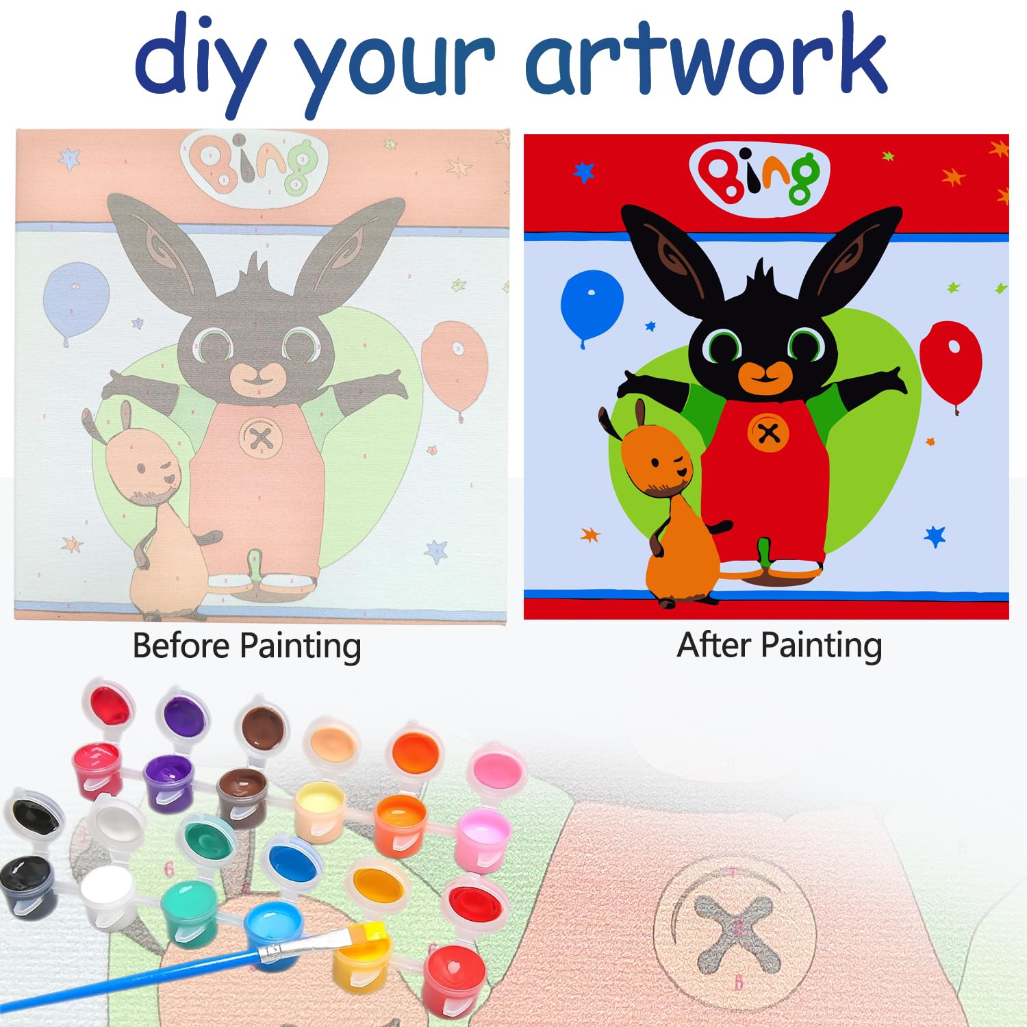 MIZT Bing Bunny Kids Paint by Numbers Kit, Contains 1 Pre-Printed