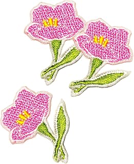 Mini Pink California Poppy Flower Iron On Applique Patch Kids Embroidered Badge Arts Crafts DIY Clothes T-Shirts Jackets Jeans Sweatshirts Backpacks Bookbag (3 PCS.)
