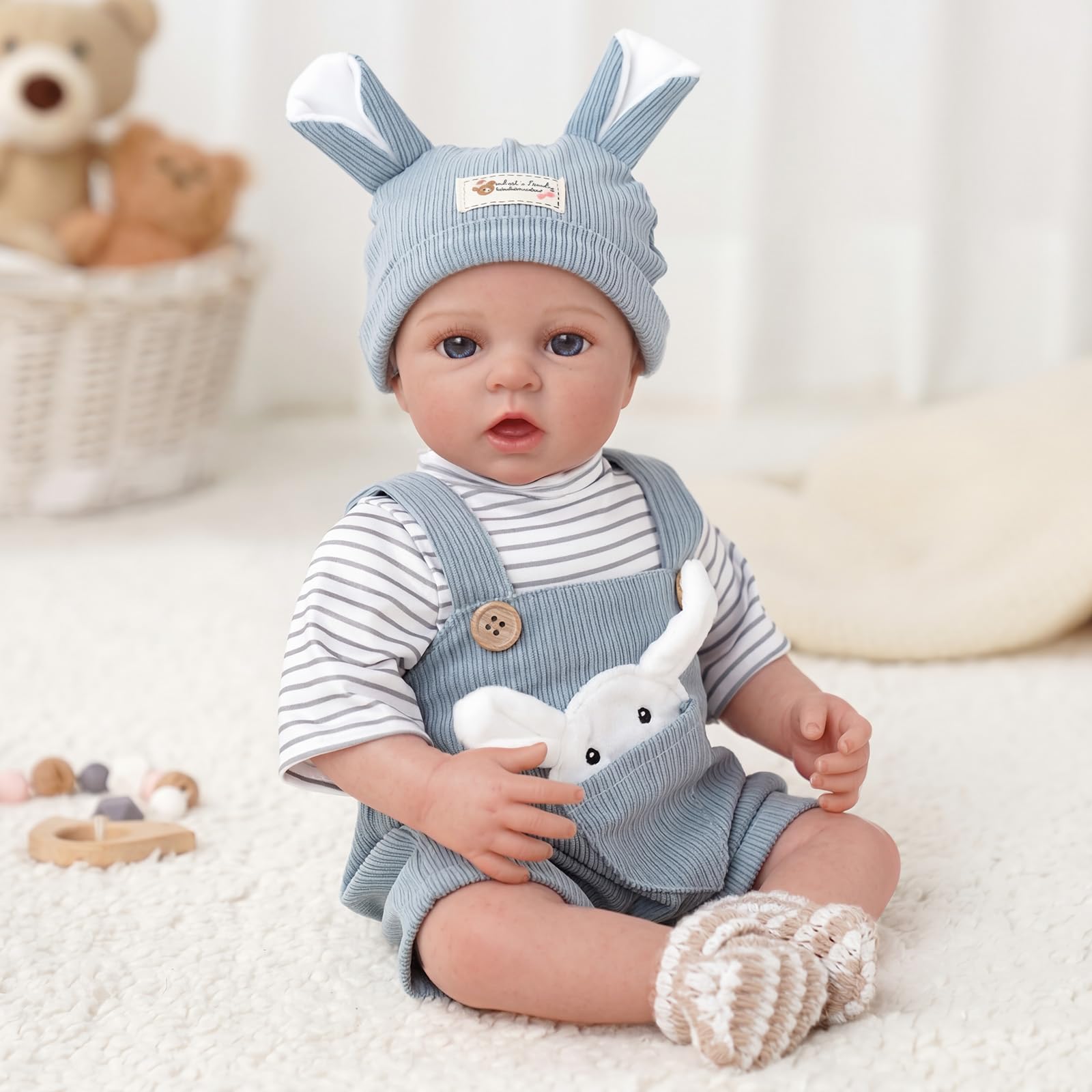 BABESIDE Reborn Dolls - 17 Inch Realistic Baby Doll Blue Eyes with Cloth Body - Lifelike Newborn Boy Babies with Accessories for Kids 3+