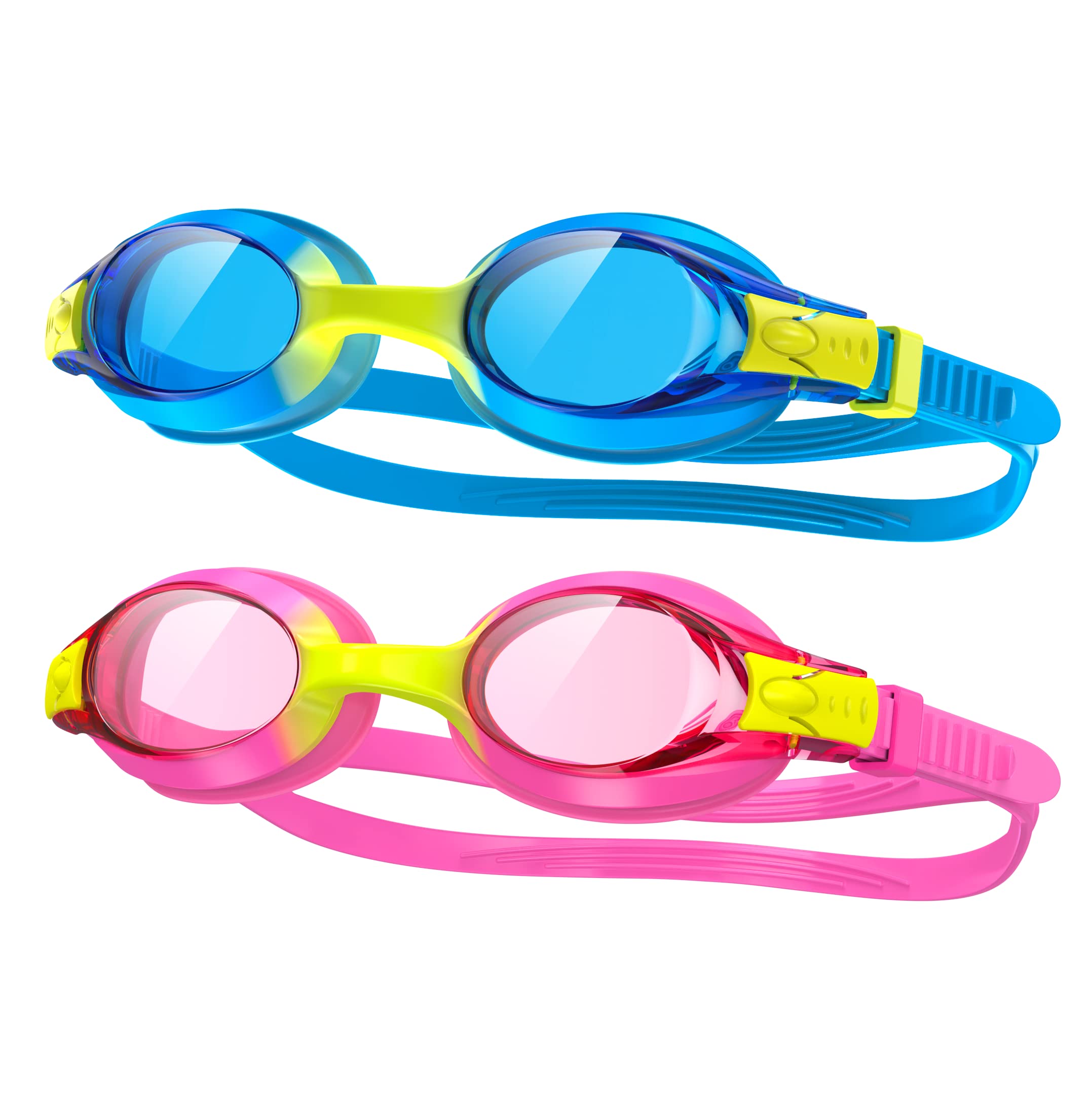Findway Gafas de Natación Niños, 2 Piezas Gafas para Nadar Adecuado a Los 3, 4, 5, 6, 7, 8, 9, 10, 11, 12 Años Infantil, Gafas de Correa de Silicona con Lente Antivaho para Proteger el UV