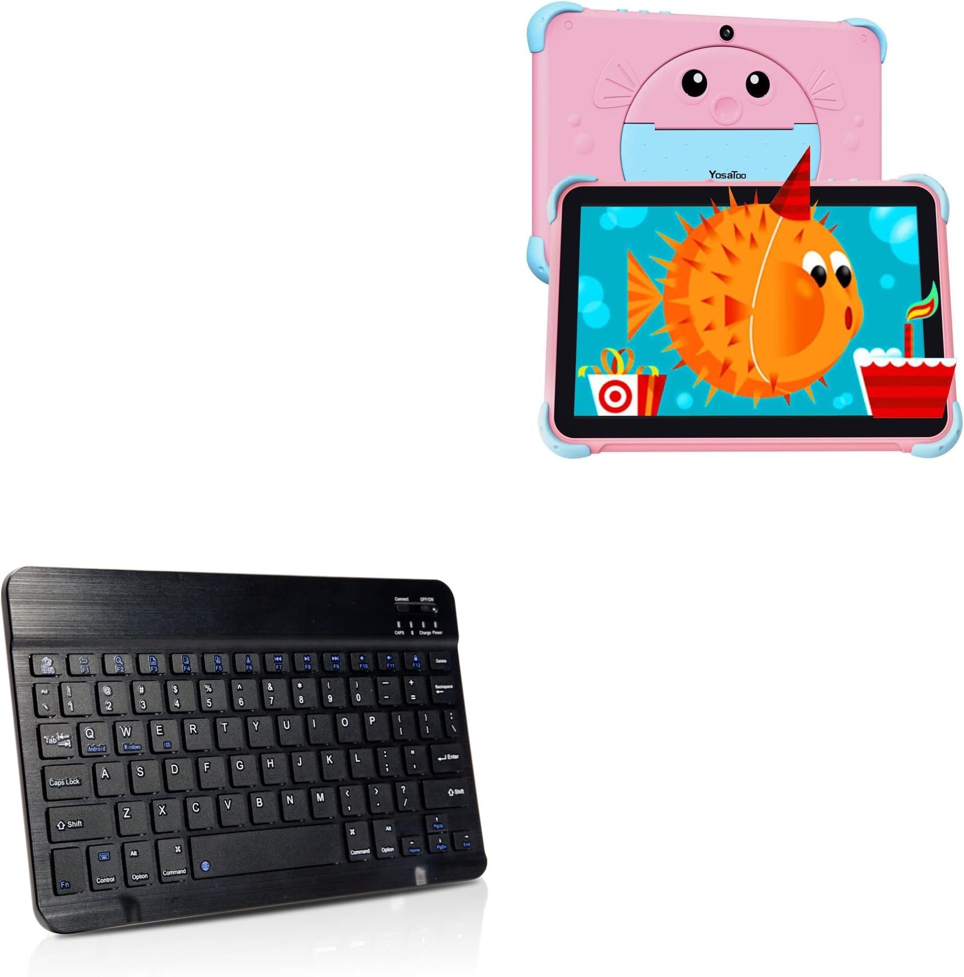 BoxWaveKeyboard Compatible with YosaToo Android Tablet for Kids Y101 (10 in) - SlimKeys Bluetooth Keyboard, Portable Keyboard with Integrated Commands - Jet Black