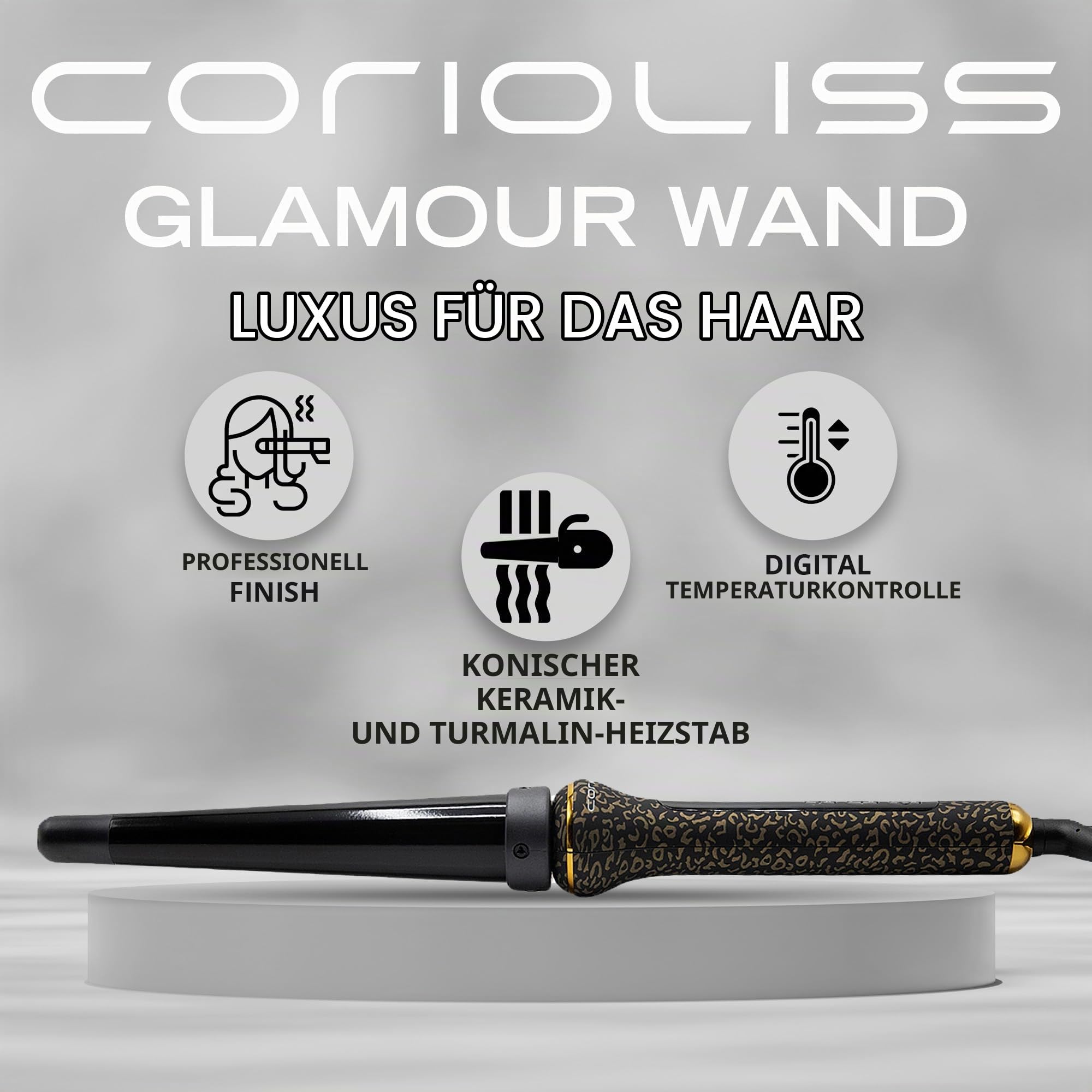 CORIOLISS | Glamour Wand | Lockenstab für Frauen | Haarkräusler für langes und kurzes Haar | Professioneller konischer Keramikstab mit Temperaturkontrolle