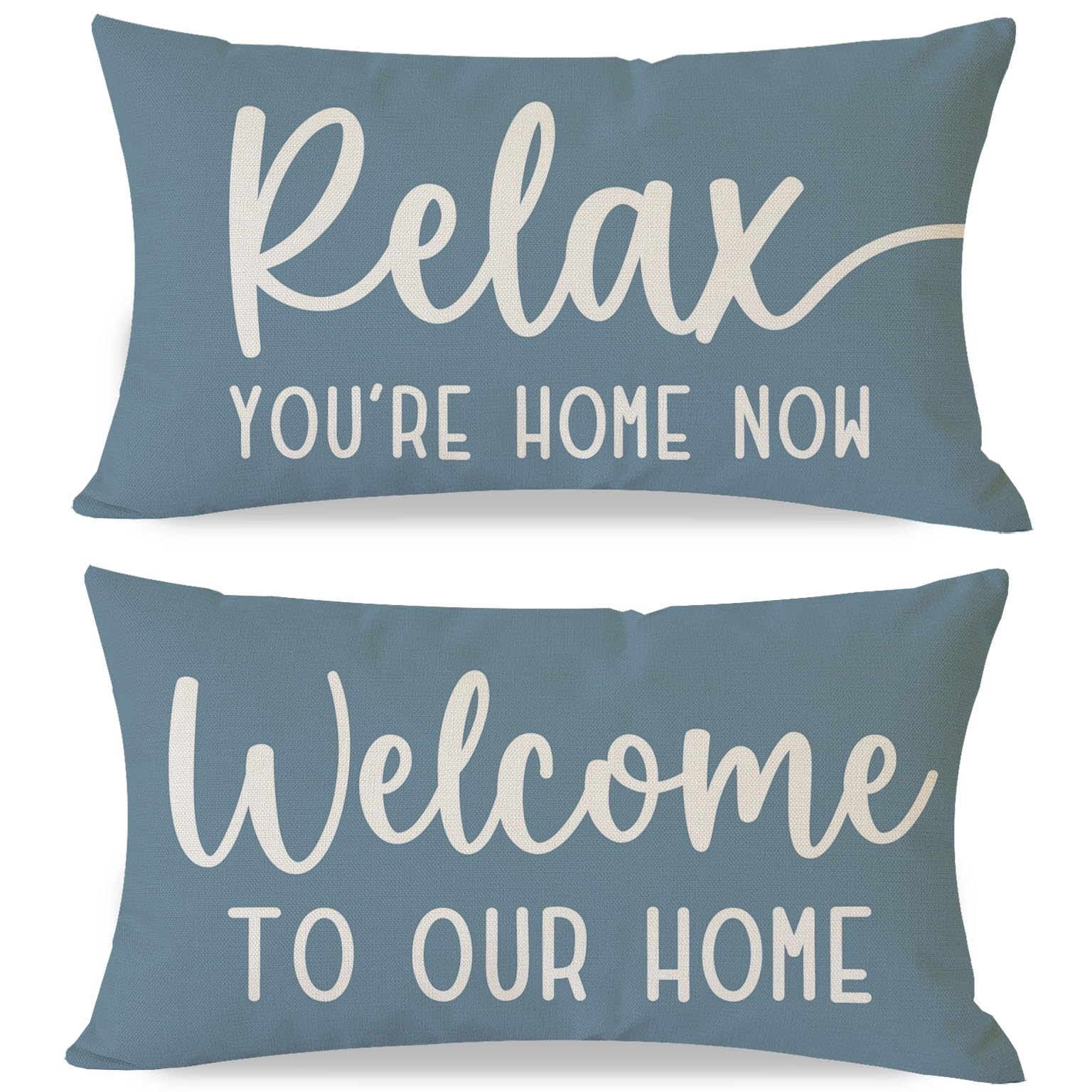 PANDICORN Decorative Throw Pillow Covers 12x20 Inch Set of 2 Relax Welcome to Our Home Dusty Blue Outdoor Farmhouse Spring Fall Lumbar Cushion Cases