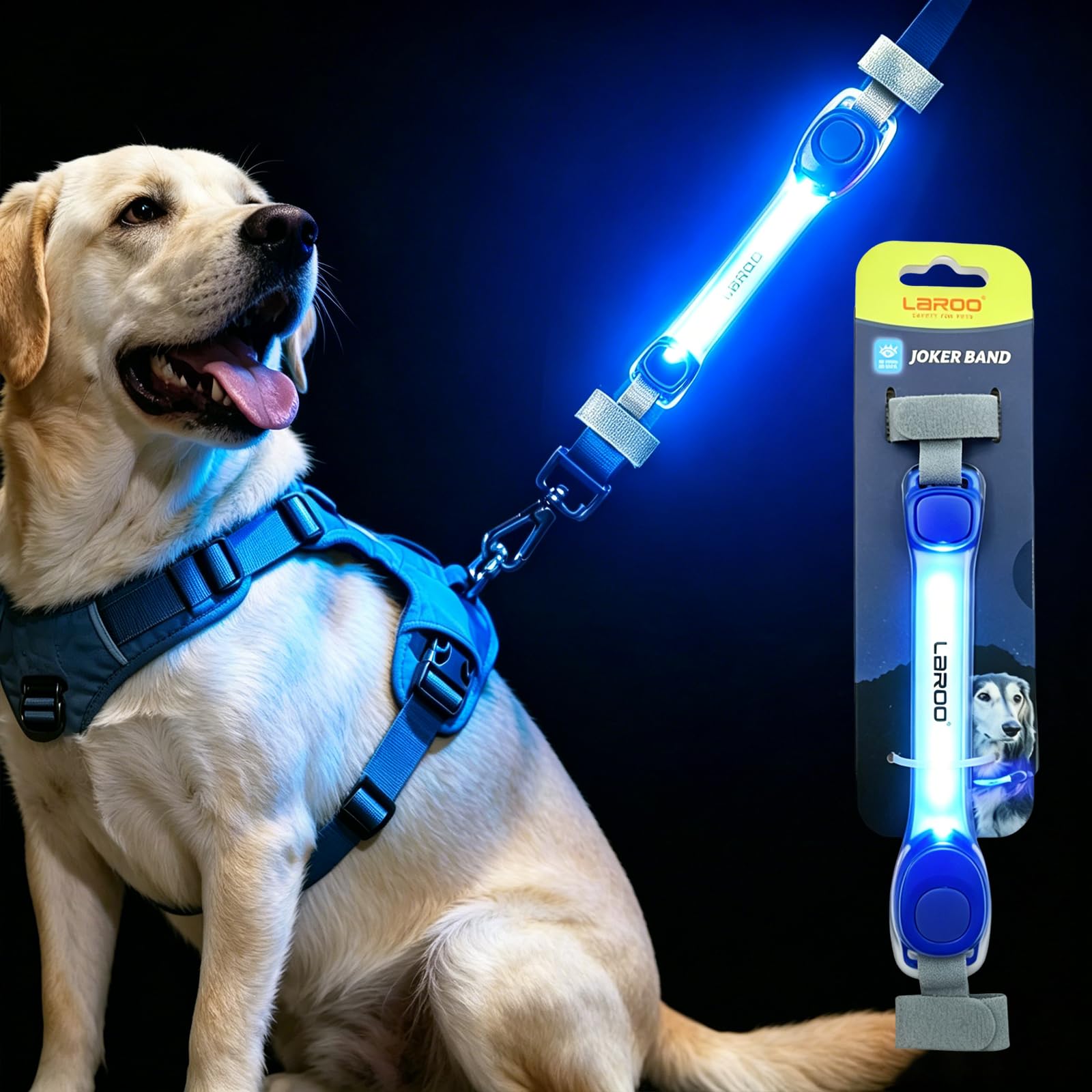 LaRoo LED Dog Collar Light Hook & Loop Pet Safety Night Light Blue