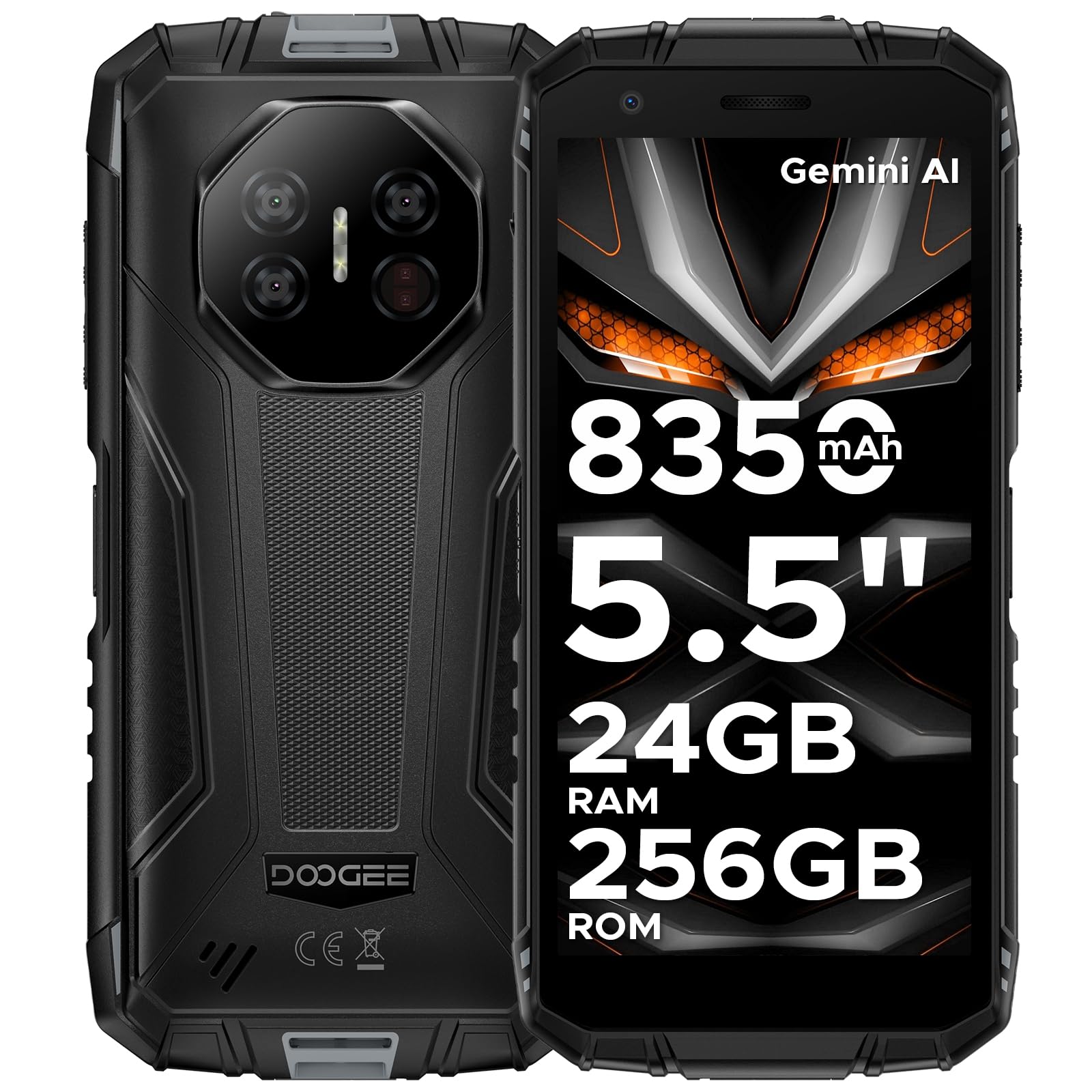 DOOGEE Fire 3 Ultra Android 15 Rugged Phone Unlocked, 8350mAh,24GB+256GB,5.5" IPS HD+ Display,16MP+20MP Rugged Smartphone, Octa Core Android Phone,Widevine L1/Fingerprint ID/Face Unlock/NFC