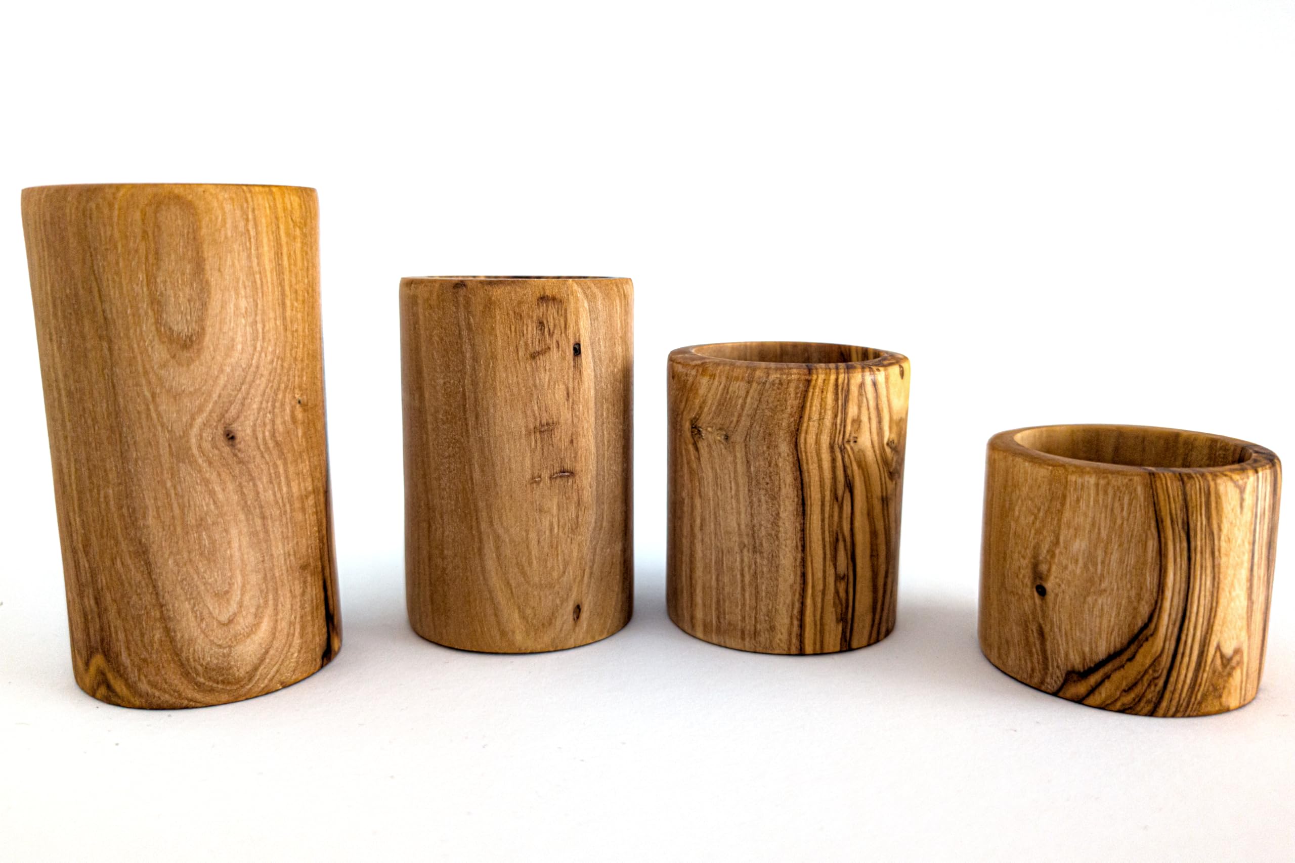 EMNA - Lot de 4 photophores en bois d'olivier de luxe | Hauteur : environ 4, 6, 8, 10 cm | Boîte cadeau incluse | Noël | Saint-Valentin | Support de bougie | Décoration romantique bien-être salle de