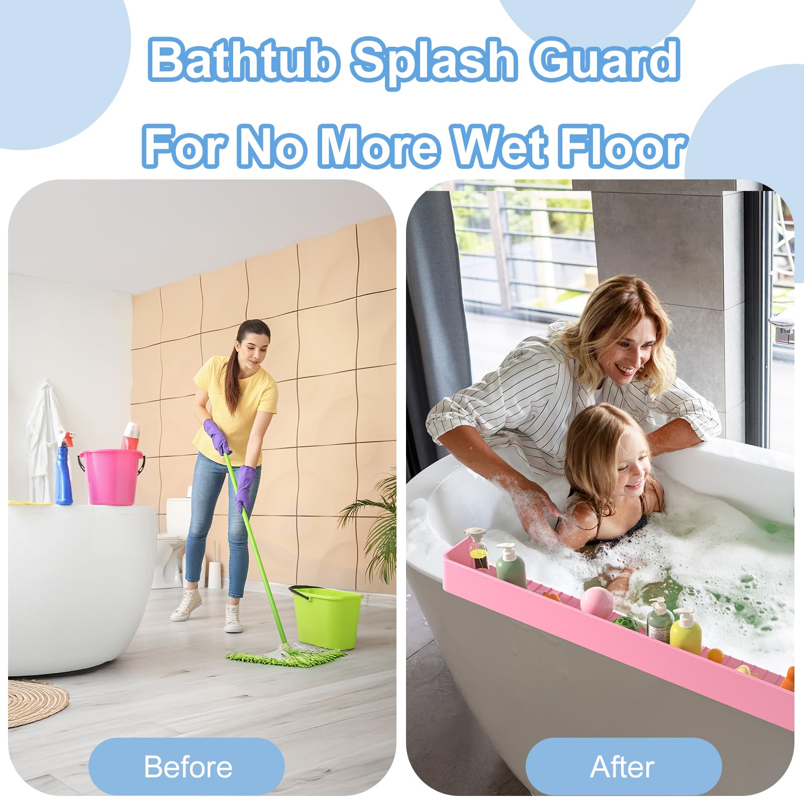 Spritzschutz für Badewanne, Kinder, Silikon-Spritzschutz, Spielregal, Badewanne, Wasserschutz, längeres Badespielzeug, Badewannen-Spritzschutz, verhindert Wasserspritzer im Badezimmer (7,8 m