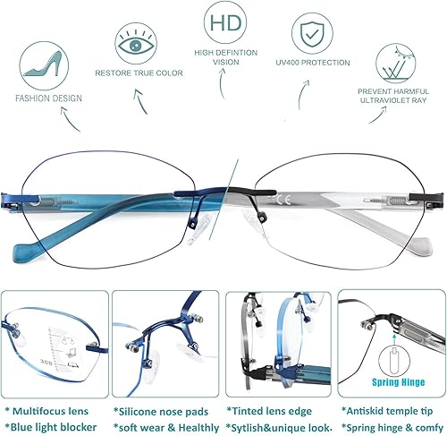 Miniatura 3 de SUNAMOY Lentes de lectura multifocal multifocales progresivos sin línea bifocal sin llanta lector luz azul lentes para computadora