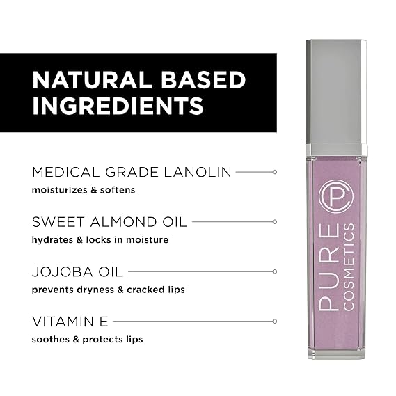 Pure Illumination Light-Up Lip Gloss with LED-Lit Applicator Brush + Side Mirror, Non-Sticky, Moisturizing Hydrating Lip Glosses with Lanolin, Jojoba Oil, Vitamin E, Cosmic Latte