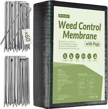 Velway Weed Control Mesh 2 x 10 m with 60 Staples   100 g/m  Fabric for Weed Control for Garden Garden Garden Water Permeable Fabric Stabilisation UV Rays Weed Barriers