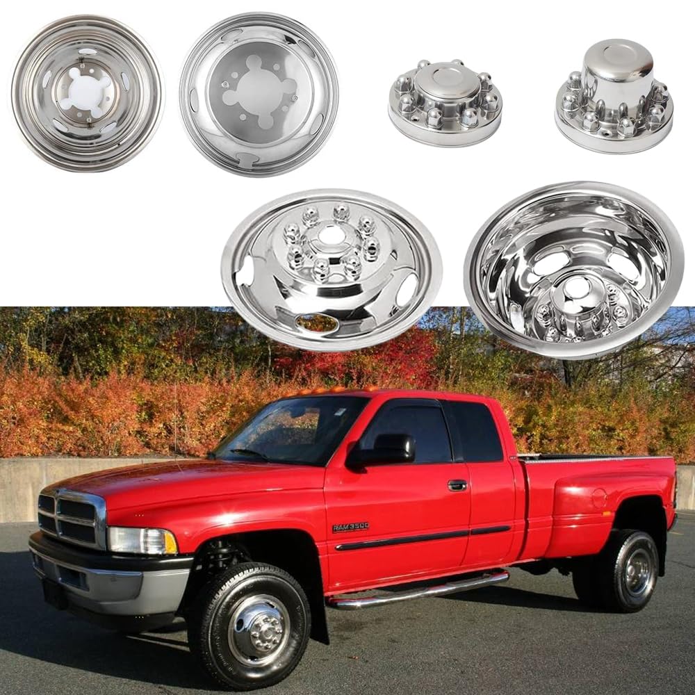 Lifeinfinity Set of 4 17inch Polished Stainless Steel Dually Wheel Simulators, Shiny 8-Lug Bolt On Wheel Covers with Removable Centre Cap,8 Lug Hubcaps Fit for 2003-2018 Dodge Ram 3500 2WD/4WD 708D