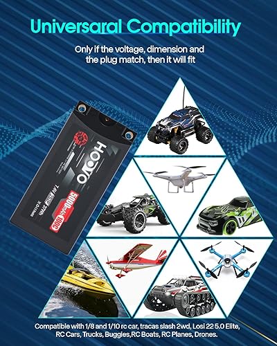 Miniatura 7 de HOOVO 2S Shorty Lipo Battery 7.4V 100C 5000mAh RC Lipo Battery Pack Estuche rígido con conector Bullet Deans de 0.197 in para vehículos RC escala