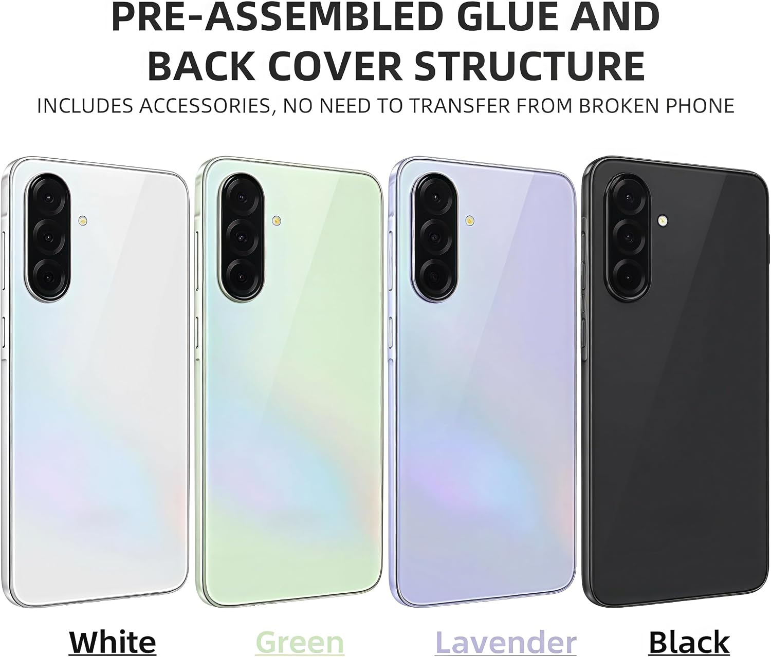Glass Back Cover for Samsung Galaxy A36 SM-A366B SM-A366U1 Back Battery Cover Replacement Repair Set with Repairing Toolkit (White)