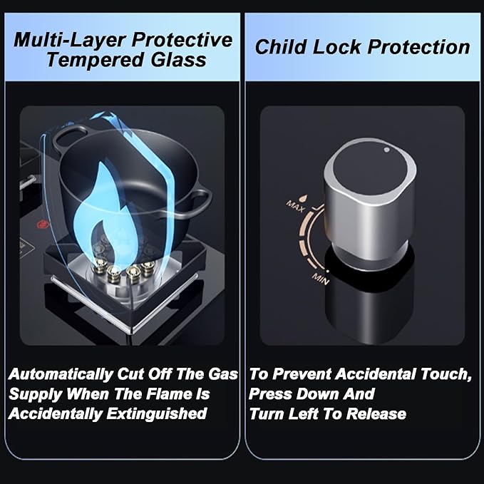 Estufa de Gas 2 Puestos, Vidrio Templado, 4.8KW, Empotrable, Multigas miniatura 5