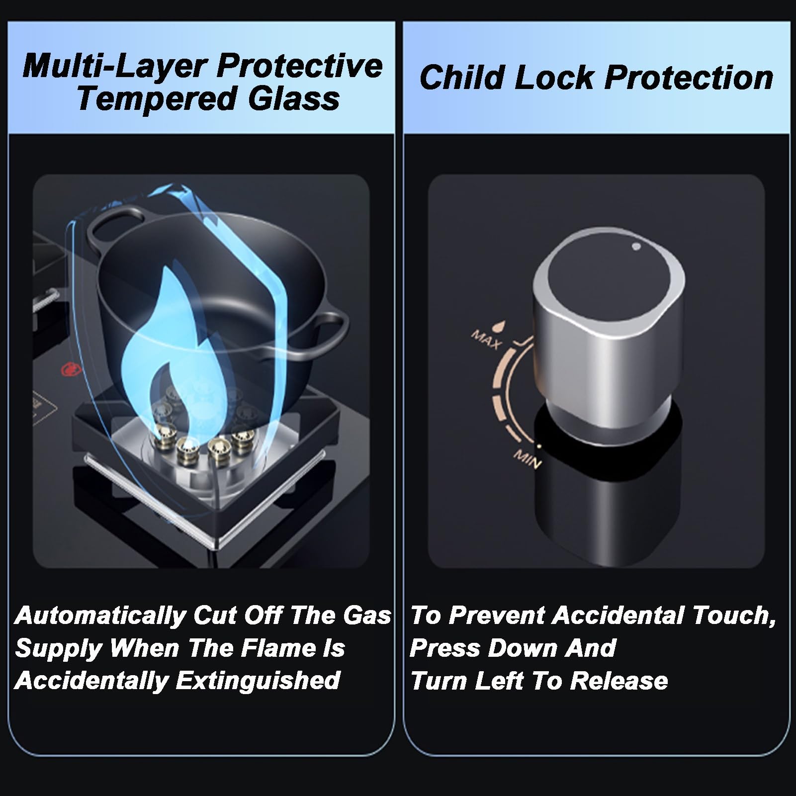 Cuisinière À Gaz À Double Brûleur,cuisinière De Conversion Au Gaz Naturel/gaz De Pétrole Liquéfié,cuisinière À Gaz En Cuivre Moulé En Verre Noir, Avec Protection Contre L'extinction Et Synchronisation