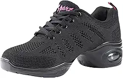 Tênis feminino de dança respirável com sola dividida e almofada de ar, jazz e caminhada, Preto, 37