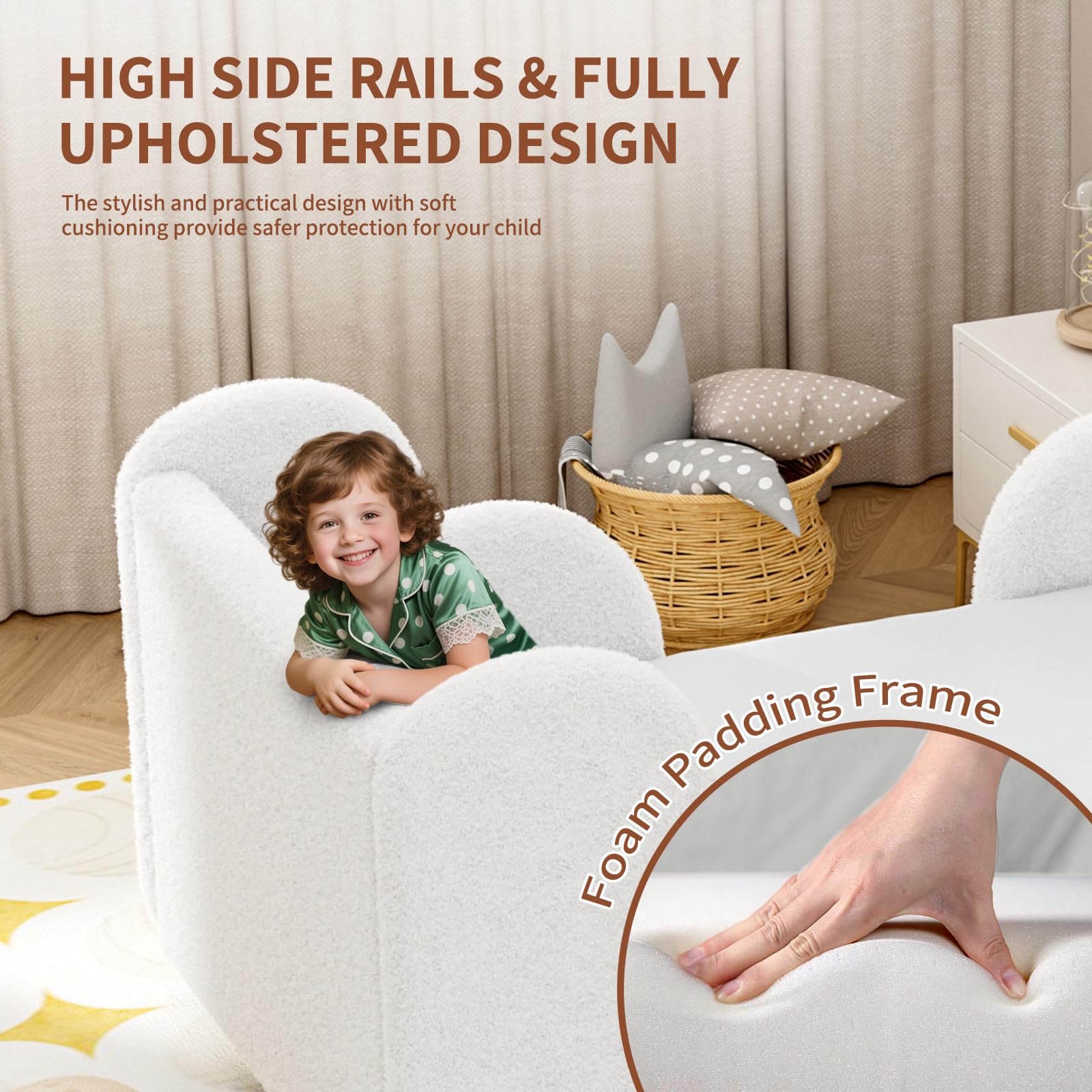 Ryuhic Toddler Bed, 140x70cm Soft Padded Kids Bed with Cloud-Shaped Safety Guardrails, Low Bed Frame for Girls Boys Children, Cot to Bed Transition (Mattress NOT Included) — view 5