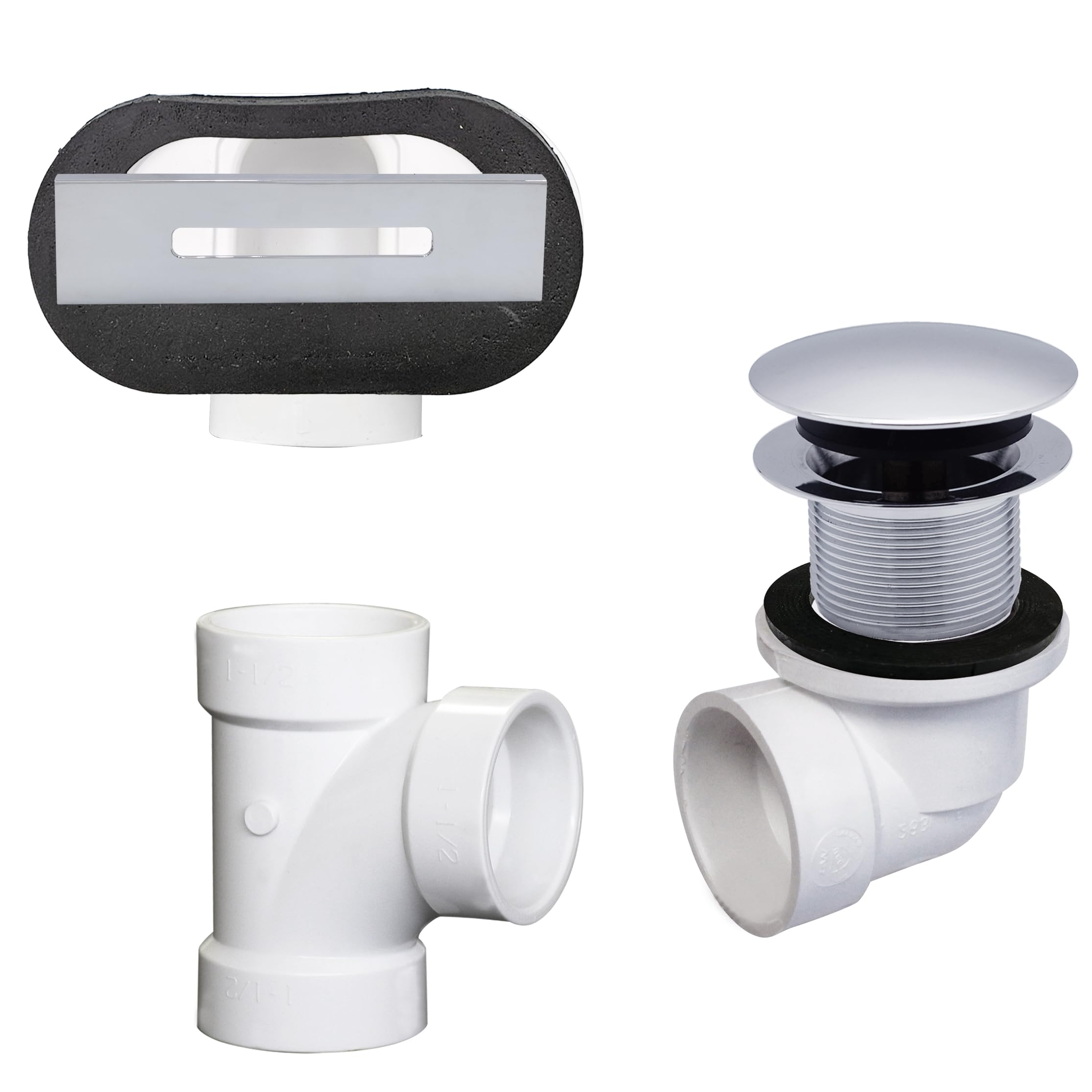Westbrass A493244LD-26 48,3 cm SCH. 40 PVC-Badeab- und Überlauf-Montage mit Spitzen-Ablaufstopfen und linearer Überlaufblende, verlängertes Wannenablauf-Set, poliertes Chrom