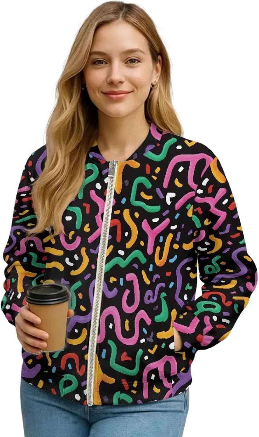 Womens Fashion Full Zip Up Sweatshirt Comfy Long Sleeve Jacket
