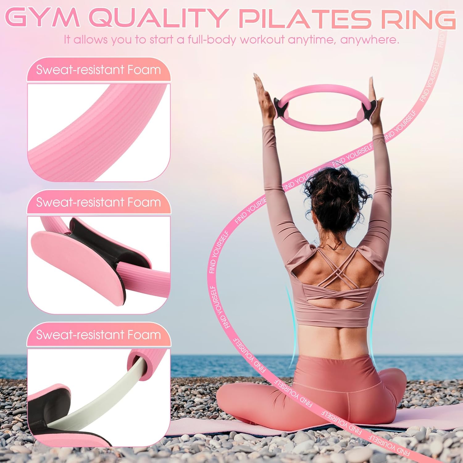 Silipull Home Pilates Essentials Kit for Women Pilates Equipment Set with Yoga Ball Resistance Band, Circle, Yoga Ring Circle Set for Beginners Home Workouts Legs Arms and Thighs